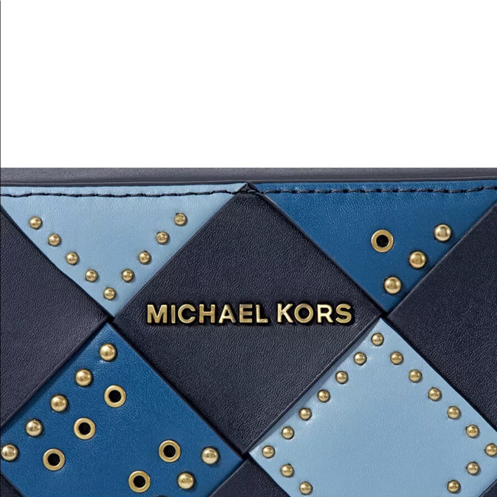 NWT Michael Kors Zip Top Admiral/Multi Camera Woven Leather Cross-Body Bag Purse - Picture 4 of 5